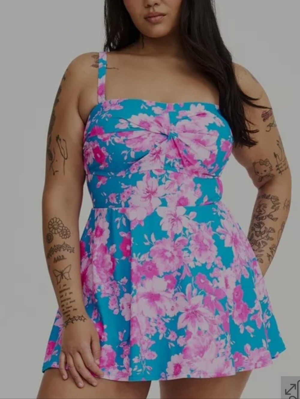 Blue & Pink Floral Fit-and-Flare Swimdress